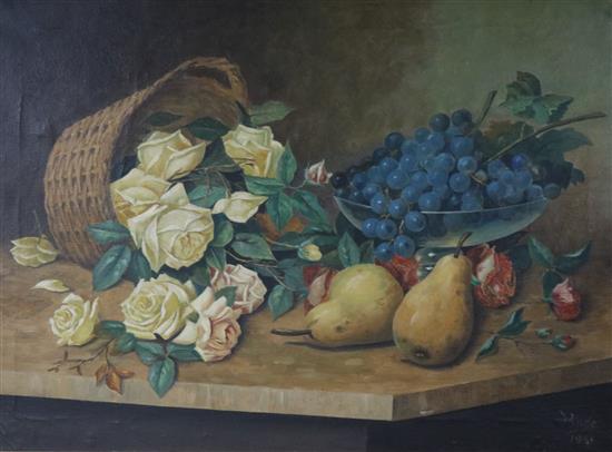 Still life, oil on canvas, signed Bnoe 1931 50 x 70cm.